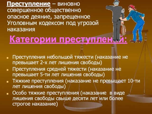 Категории преступлений: Преступления небольшой тяжести (наказание не превышает 2-х лет лишения свободы)