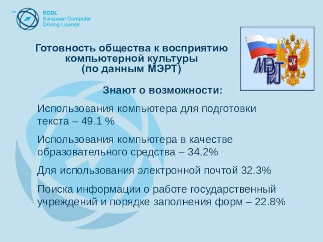 Знают о возможности: Использования компьютера для подготовки текста – 49.1 % Использования