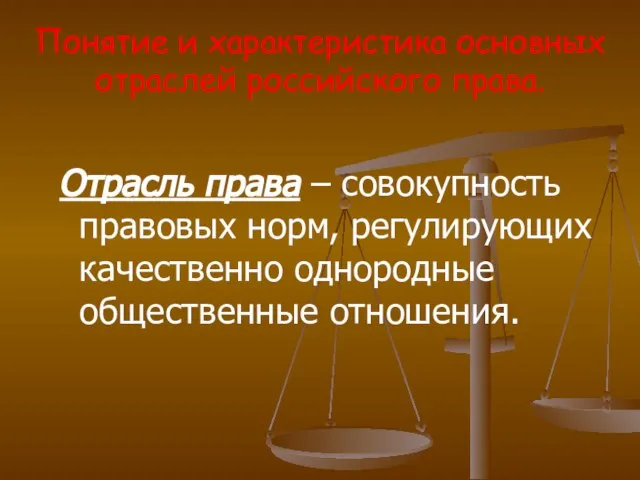 Понятие и характеристика основных отраслей российского права. Отрасль права – совокупность правовых