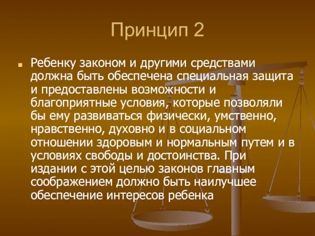 Принцип 2 Ребенку законом и другими средствами должна быть обеспечена специальная защита