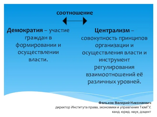 Демократия – участие граждан в формировании и осуществлении власти. Фальков Валерий Николаевич