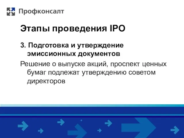 Этапы проведения IPO 3. Подготовка и утверждение эмиссионных документов Решение о выпуске