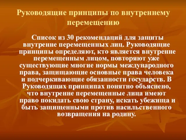 Список из 30 рекомендаций для защиты внутренне перемещенных лиц. Руководящие принципы определяют,