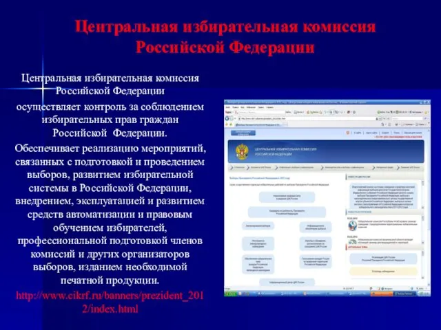 Центральная избирательная комиссия Российской Федерации Центральная избирательная комиссия Российской Федерации осуществляет контроль