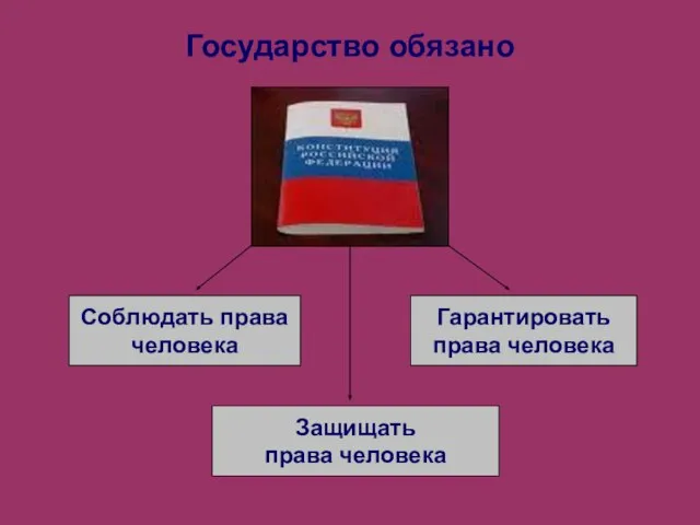 Государство обязано Соблюдать права человека Гарантировать права человека Защищать права человека