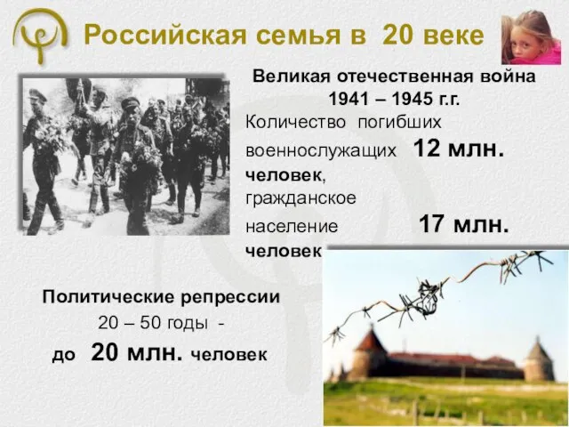 Российская семья в 20 веке Великая отечественная война 1941 – 1945 г.г.