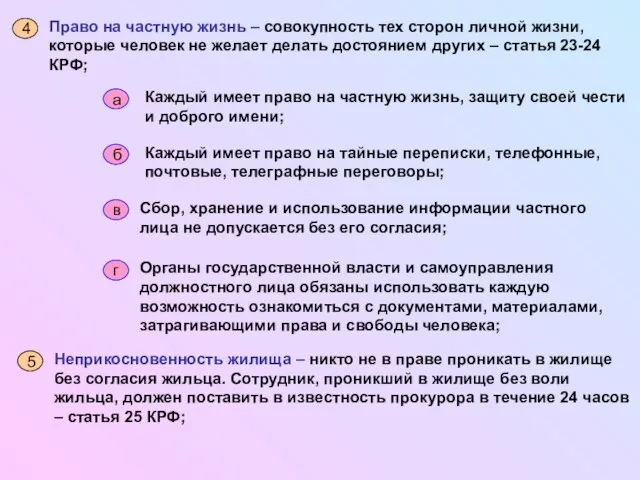 Право на частную жизнь – совокупность тех сторон личной жизни, которые человек