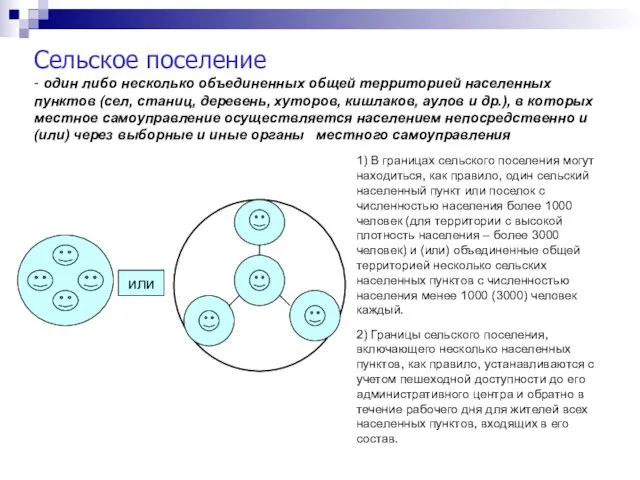 Сельское поселение - один либо несколько объединенных общей территорией населенных пунктов (сел,