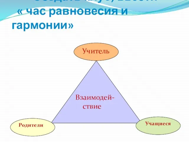 Создать клуб, ввести « час равновесия и гармонии»