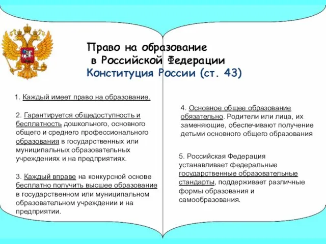 5. Российская Федерация устанавливает федеральные государственные образовательные стандарты, поддерживает различные формы образования