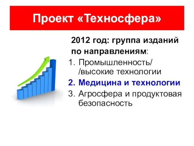 2012 год: группа изданий по направлениям: Промышленность/ /высокие технологии Медицина и технологии