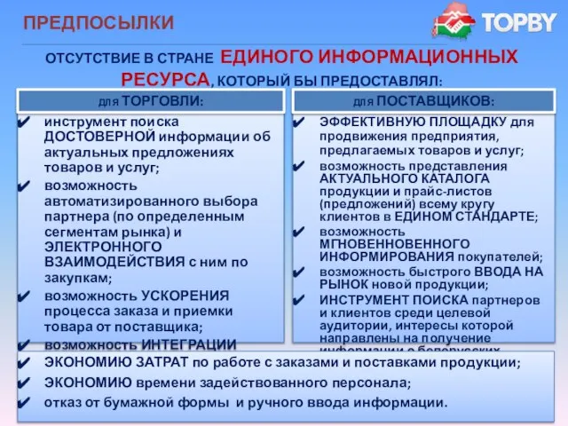 ПРЕДПОСЫЛКИ инструмент поиска ДОСТОВЕРНОЙ информации об актуальных предложениях товаров и услуг; возможность