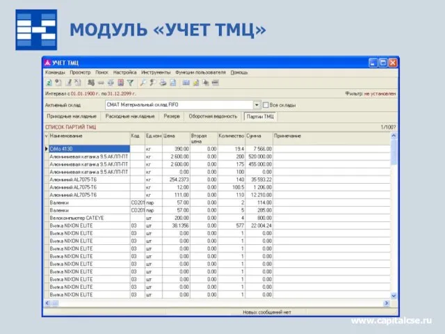 МОДУЛЬ «УЧЕТ ТМЦ» www.capitalcse.ru