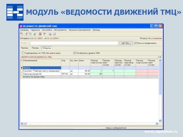 МОДУЛЬ «ВЕДОМОСТИ ДВИЖЕНИЙ ТМЦ» www.capitalcse.ru