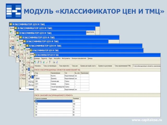 МОДУЛЬ «КЛАССИФИКАТОР ЦЕН И ТМЦ» www.capitalcse.ru