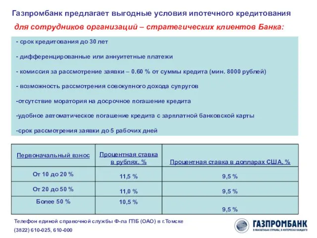 - Газпромбанк предлагает выгодные условия ипотечного кредитования для сотрудников организаций – стратегических