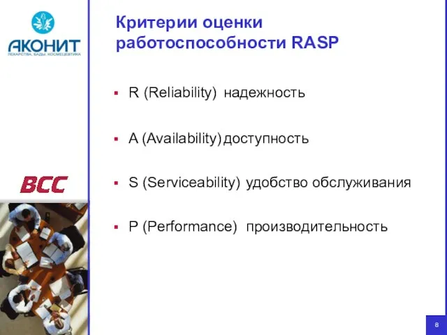 Критерии оценки работоспособности RASP R (Reliability) надежность A (Availability) доступность S (Serviceability)