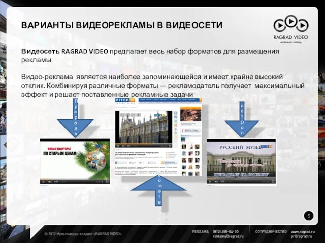 Пост ролл Видео материал Пре ролл Видеосеть RAGRAD VIDEO предлагает весь набор