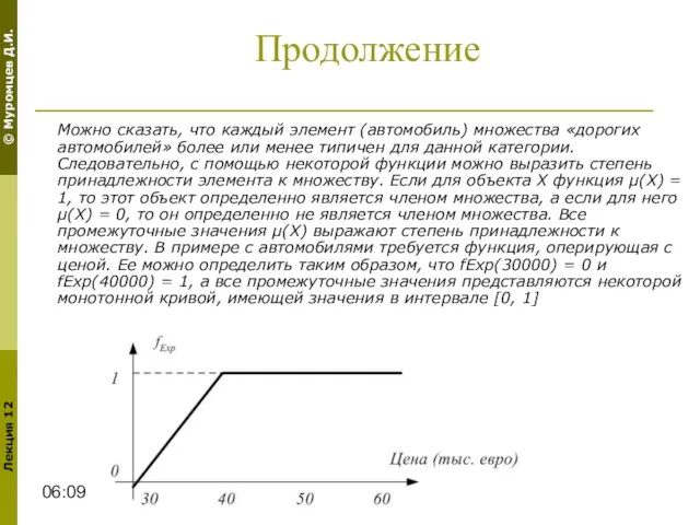 06:09 Продолжение Можно сказать, что каждый элемент (автомобиль) множества «дорогих автомобилей» более