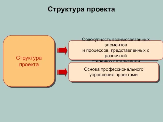 Структура проекта Структура проекта Совокупность взаимосвязанных элементов и процессов, представленных с различной