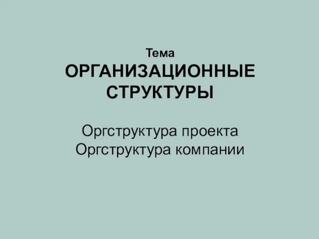 Тема ОРГАНИЗАЦИОННЫЕ СТРУКТУРЫ Оргструктура проекта Оргструктура компании