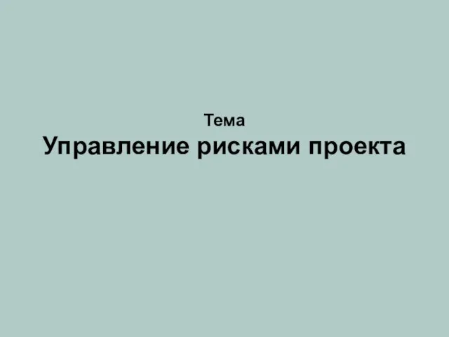 Тема Управление рисками проекта