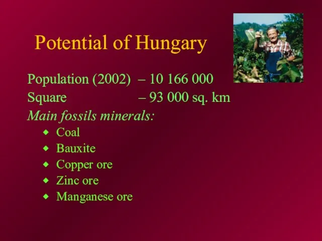 Potential of Hungary Population (2002) – 10 166 000 Square – 93