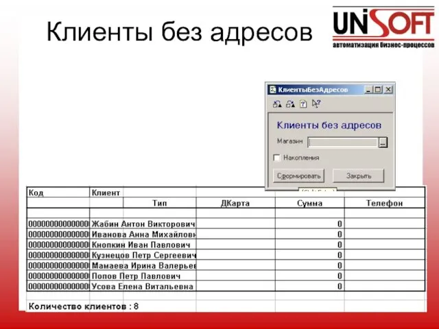 Клиенты без адресов