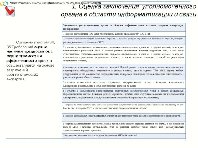 1. Оценка заключения уполномоченного органа в области информатизации и связи Казахстанский центр