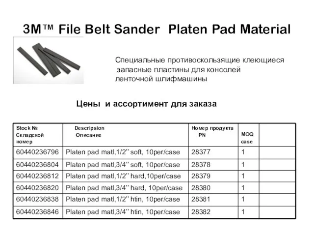 3M™ File Belt Sander Platen Pad Material Специальные противоскользящие клеющиеся запасные пластины