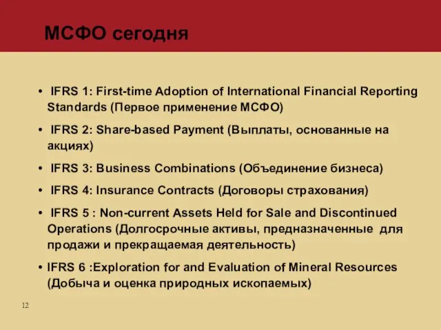 МСФО сегодня IFRS 1: First-time Adoption of International Financial Reporting Standards (Первое