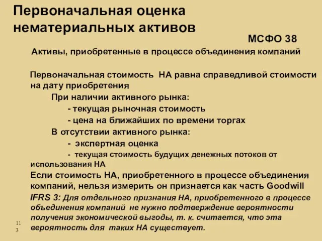 Первоначальная стоимость НА равна справедливой стоимости на дату приобретения При наличии активного