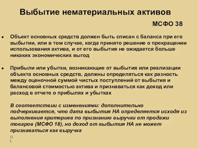 Выбытие нематериальных активов Объект основных средств должен быть списан с баланса при