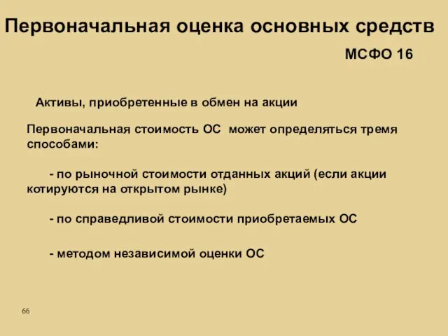 Активы, приобретенные в обмен на акции Первоначальная стоимость ОС может определяться тремя