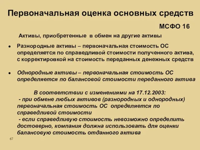 Активы, приобретенные в обмен на другие активы Разнородные активы – первоначальная стоимость