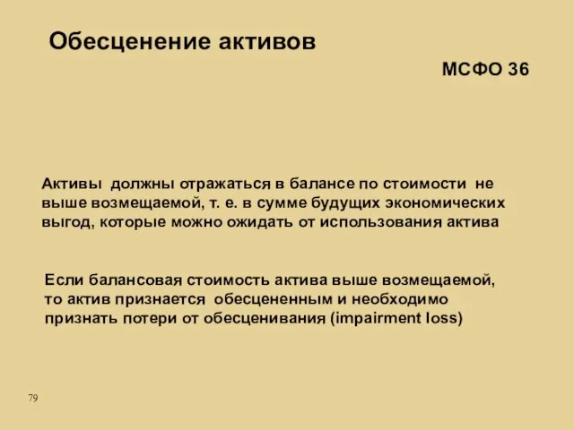 Активы должны отражаться в балансе по стоимости не выше возмещаемой, т. е.