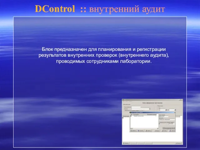 DControl :: внутренний аудит Блок предназначен для планирования и регистрации результатов внутренних