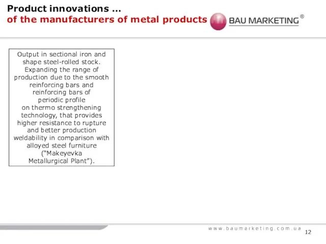 Product innovations … of the manufacturers of metal products Output in sectional