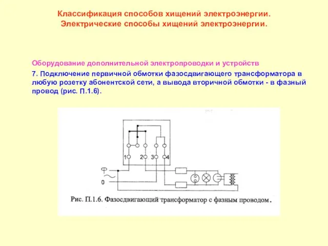 Классификация способов хищений электроэнергии. Электрические способы хищений электроэнергии. Оборудование дополнительной электропроводки и