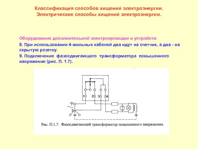 Классификация способов хищений электроэнергии. Электрические способы хищений электроэнергии. Оборудование дополнительной электропроводки и