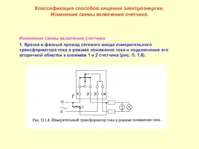 Классификация способов хищений электроэнергии. Изменение схемы включения счетчика. Изменение схемы включения счетчика