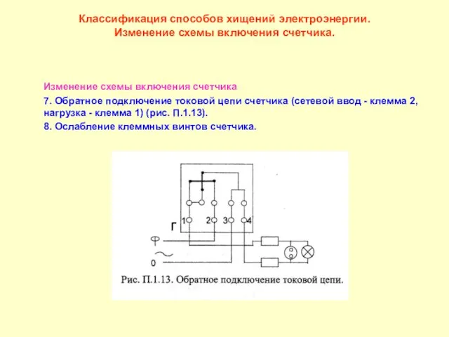 Классификация способов хищений электроэнергии. Изменение схемы включения счетчика. Изменение схемы включения счетчика