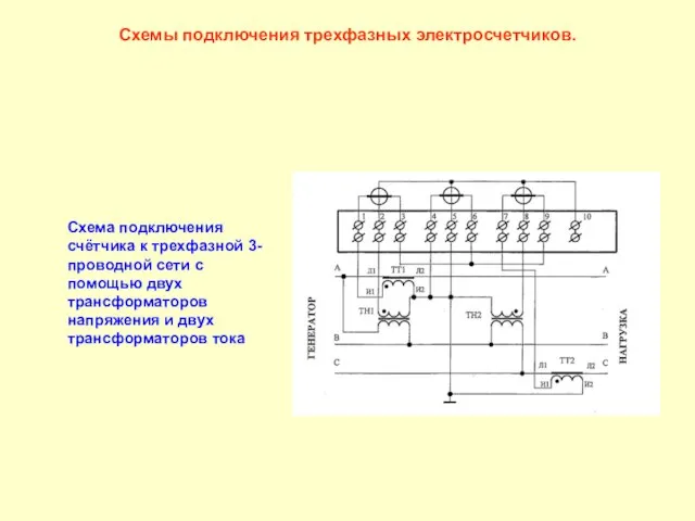 Схемы подключения трехфазных электросчетчиков. Схема подключения счётчика к трехфазной 3-проводной сети с