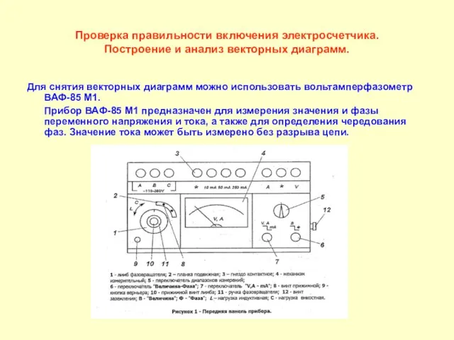 Проверка правильности включения электросчетчика. Построение и анализ векторных диаграмм. Для снятия векторных