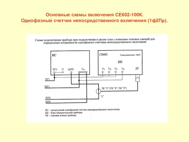 Основные схемы включения СЕ602-100К. Однофазный счетчик непосредственного включения (1ф2Пр).