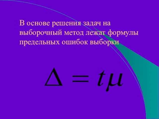 В основе решения задач на выборочный метод лежат формулы предельных ошибок выборки