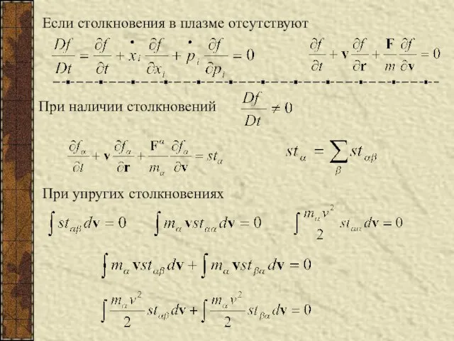 Если столкновения в плазме отсутствуют При наличии столкновений При упругих столкновениях