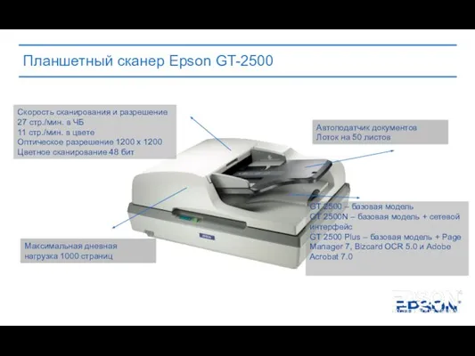 Планшетный сканер Epson GT-2500 Автоподатчик документов Лоток на 50 листов GT 2500