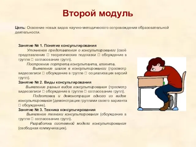 Второй модуль Цель: Освоение новых видов научно-методического сопровождения образовательной деятельности. Занятие №