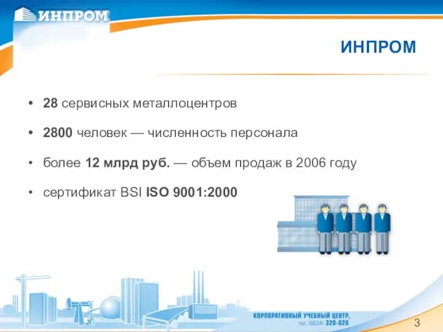 ИНПРОМ 28 сервисных металлоцентров 2800 человек — численность персонала более 12 млрд